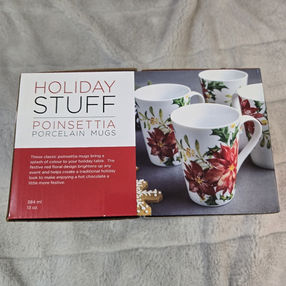 Poinsettia Porcelain Mugs - Red and White